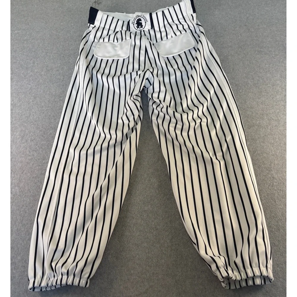 All The Way Live Designs Mens 34/30 Pinstripe Baseball Pants White Navy USA Made